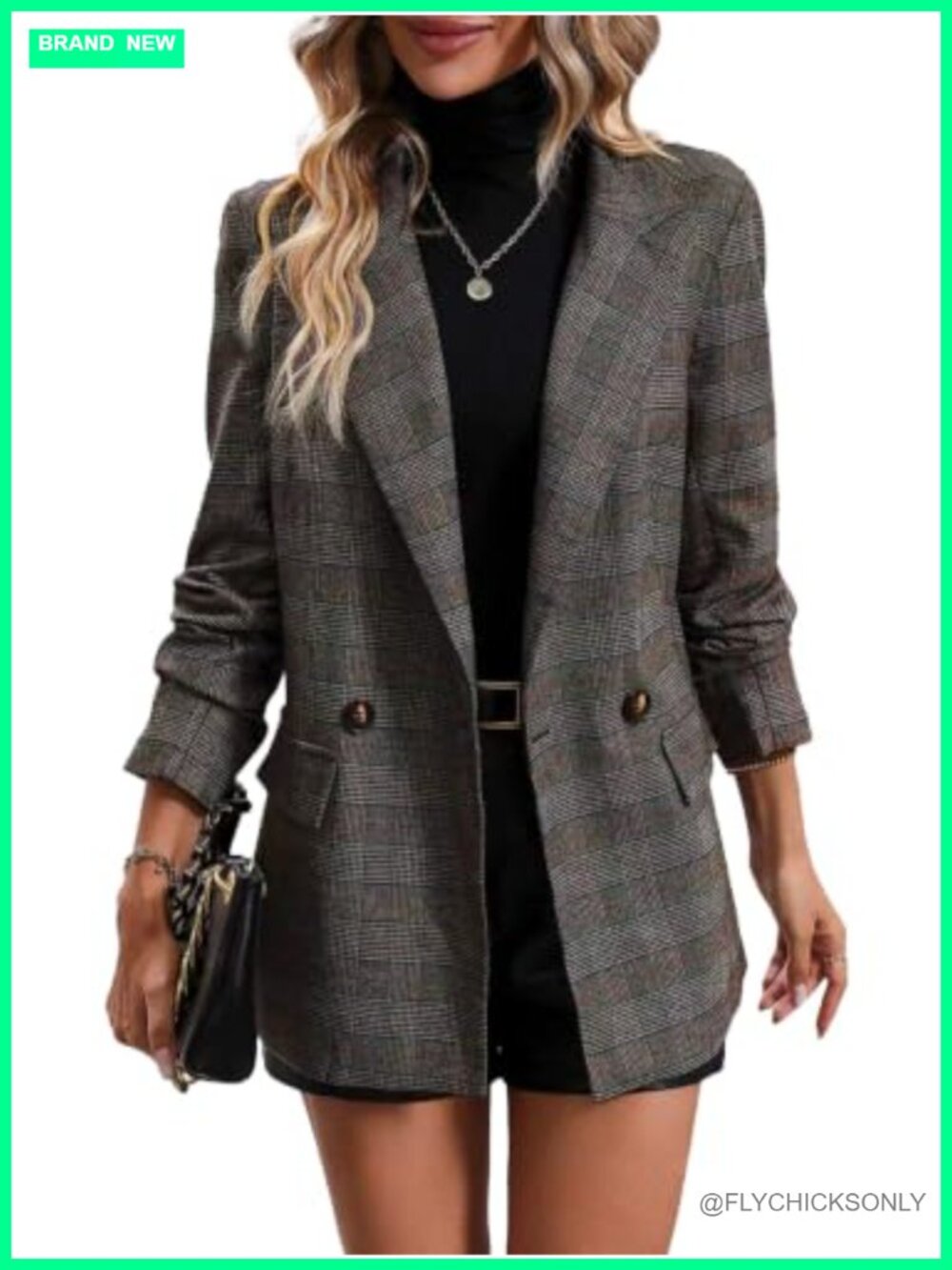 Plaid Double-Breasted Blazer Houndstooth Business Casual Jacket